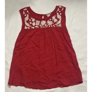Lucky Brand Red Women's Tank Top XL  Embroidery Eyelet Boho Hippie Lightweight